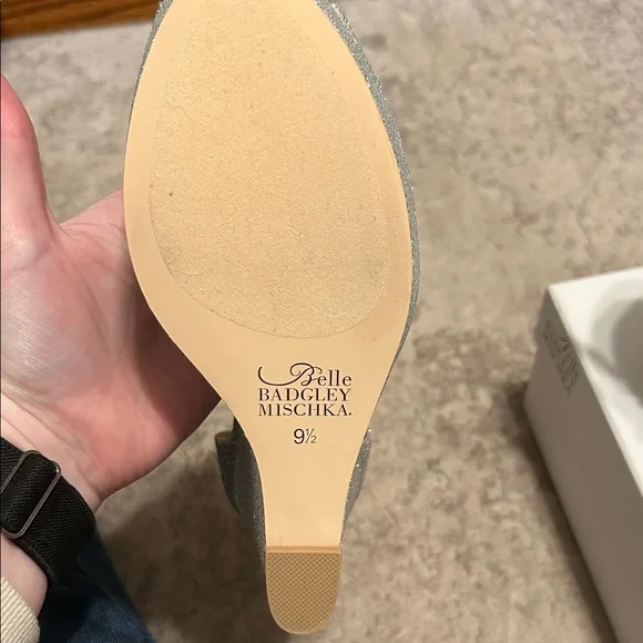 Badgley Mischka Silver Crystal Peep-Toe Ankle-Strap Heels - Picture 7 of 8